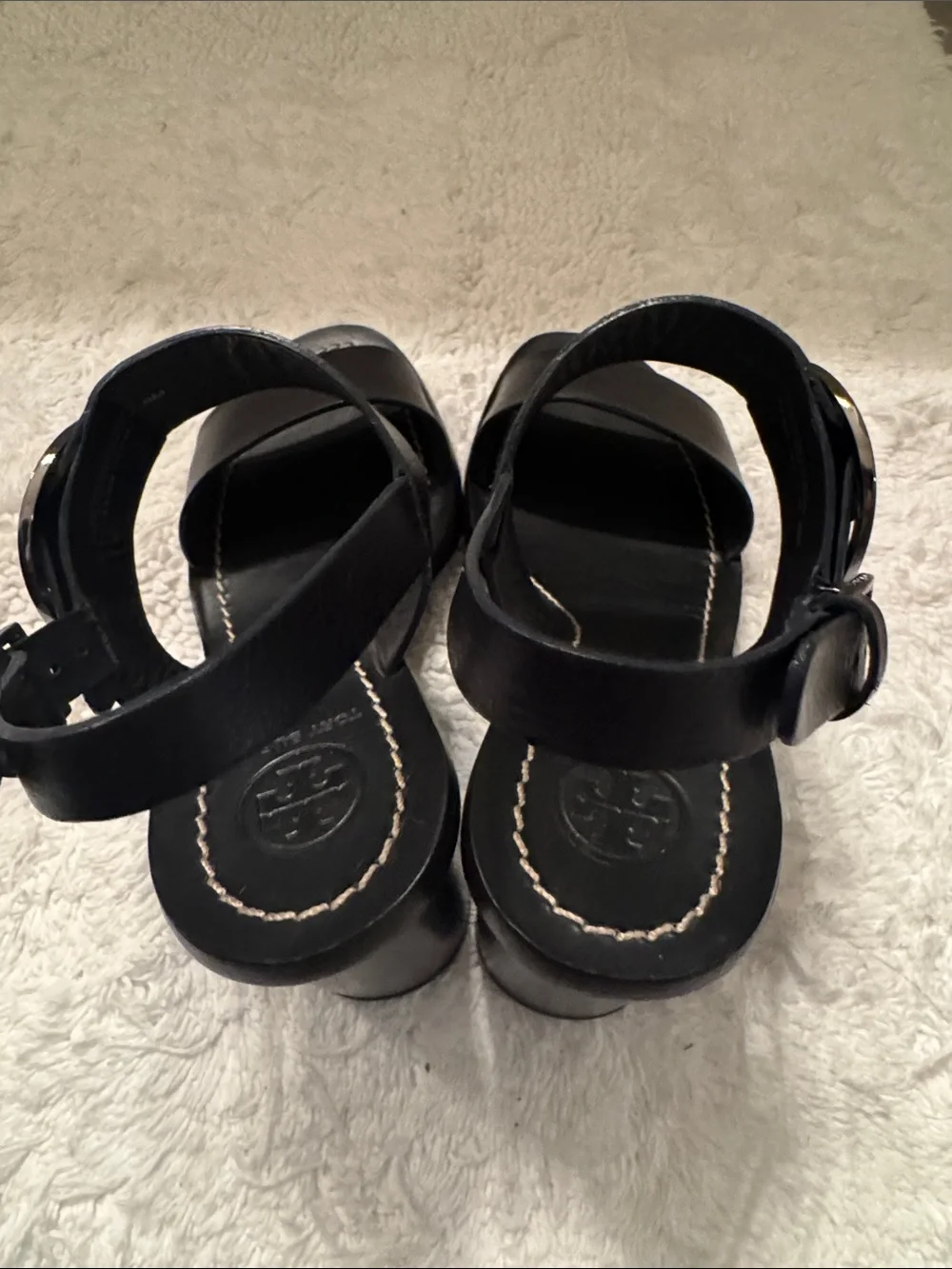 Tory Burch Navy Leather Slingback Heeled Sandals